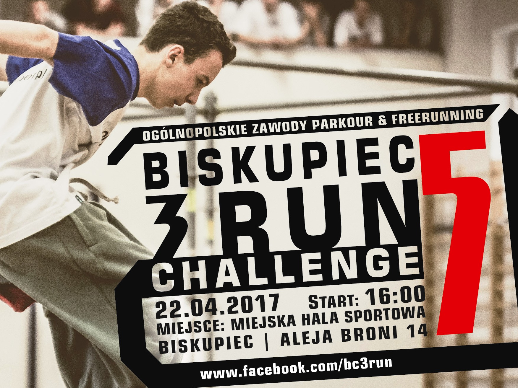 Plakat promujący Zawody Biskupiec 3Run Challenge 5