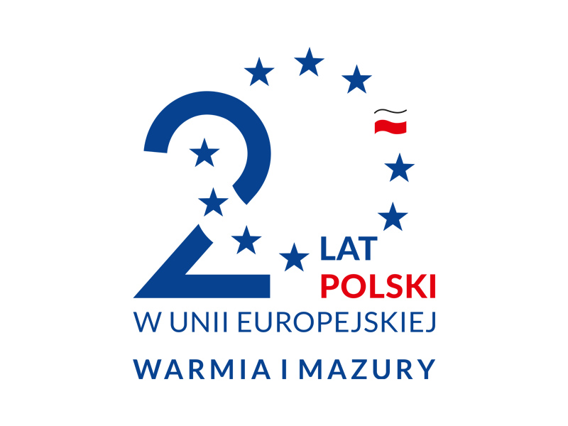 Logotyp z napisem 20 lat wstąpienia Polski do UE 